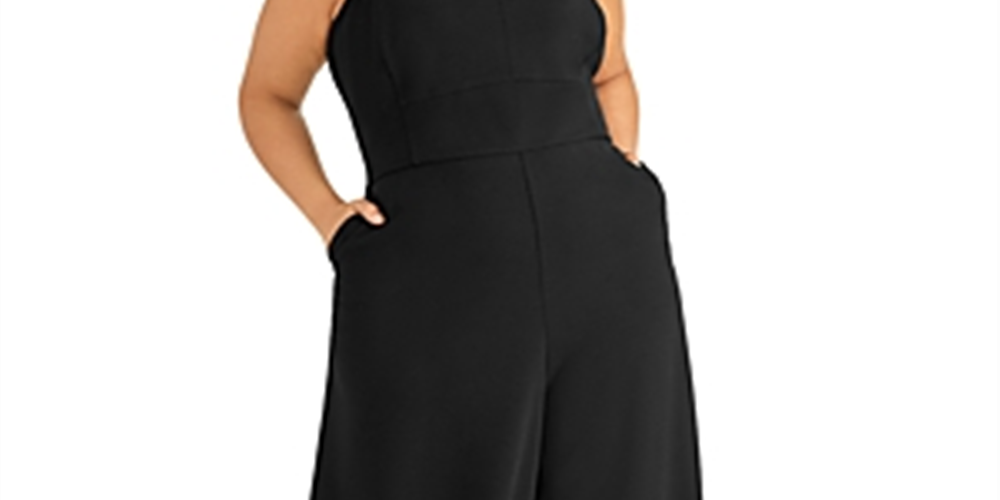 Rachel Roy Women's Demetria Jumpsuit Wide Leg Solid Black Size 16W