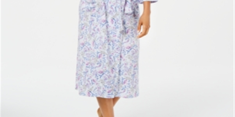 Charter Club Women's Printed Cotton Long Knit Robe White Size XS