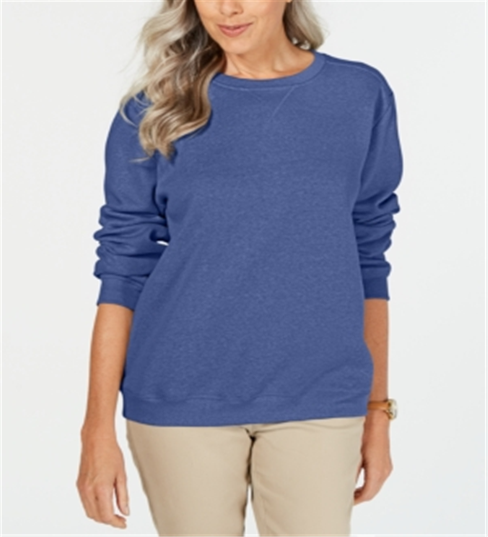 Karen Scott Petite Crewneck Fleece Sweatshirt Blue Size PSM