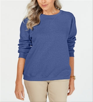 Karen Scott Petite Crewneck Fleece Sweatshirt Blue Size PSM