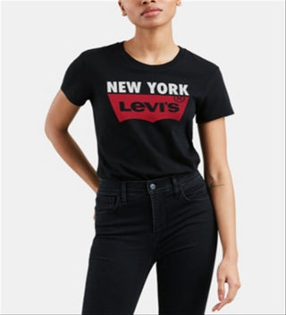 Levi's Women's Tee Shirts New 'New York' Batwing Logo Perfect Crewneck Tee Black Size M