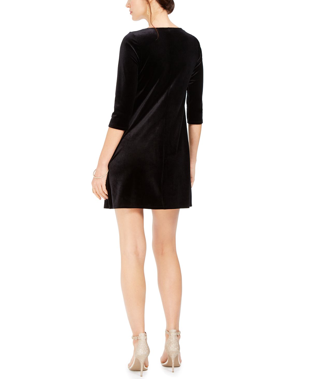 Msk Petite Three-Ring Velvet Dress Black Size Petite L