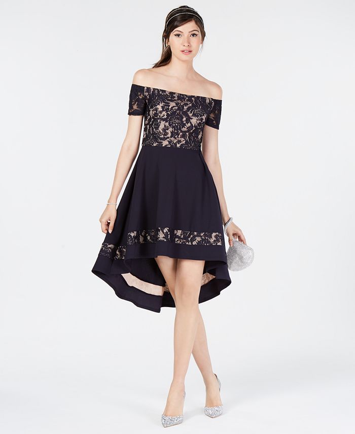 City Studios Juniors' Off-the-Shoulder High-Low Dress Black Size 16 W