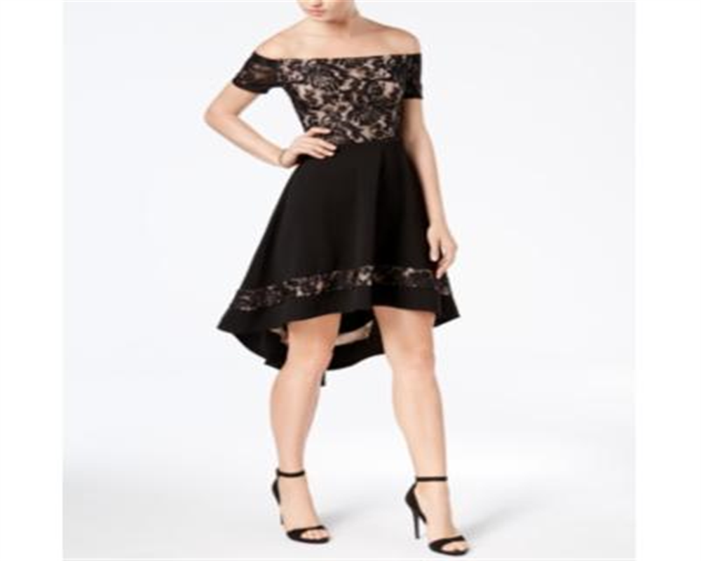 City Studios Juniors' Off-the-Shoulder High-Low Dress Black Size 16 W