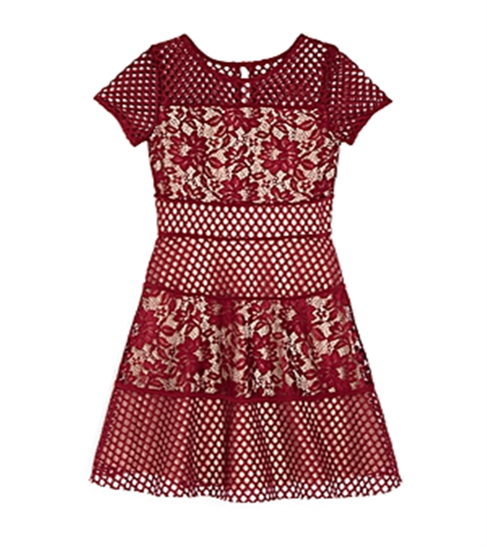 Us Angels Girls' Floral Lace Paneled Dress  Red Size 16
