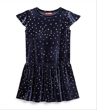 Aqua Girl's Star Print Velvet Dress Blue Size L