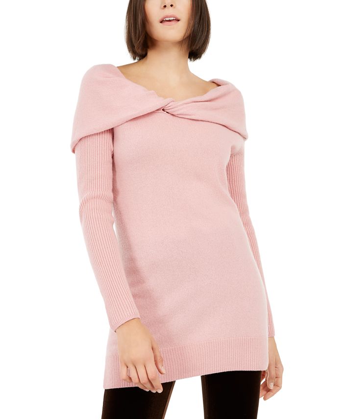 INC Women's  Cashmere Boat-Neck Tunic Sweater  Pink Size M