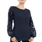 INC International Concepts Women's Velvet Burnout Sleeve Sweater Blue Size -XS