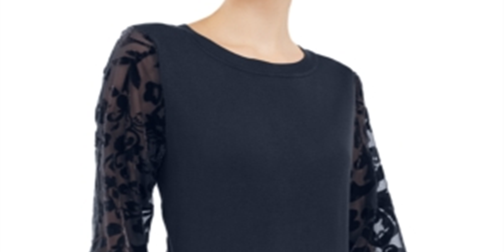 INC International Concepts Women's Velvet Burnout Sleeve Sweater Blue Size -XS