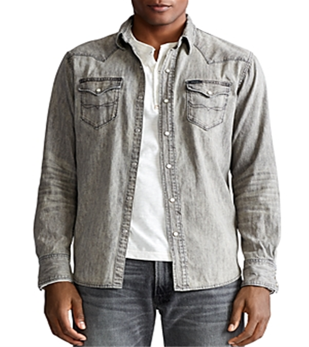 Polo Ralph Lauren Men's Western Denim Sport Shirt Gray Size Medium