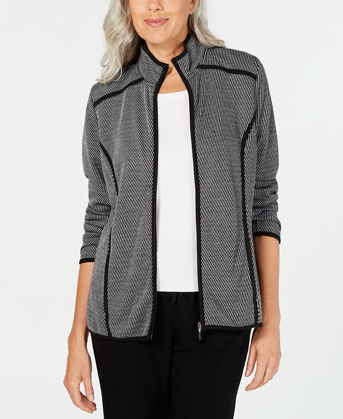 Karen Scott Women's Sport French Terry Zip up Jacket Black Size L