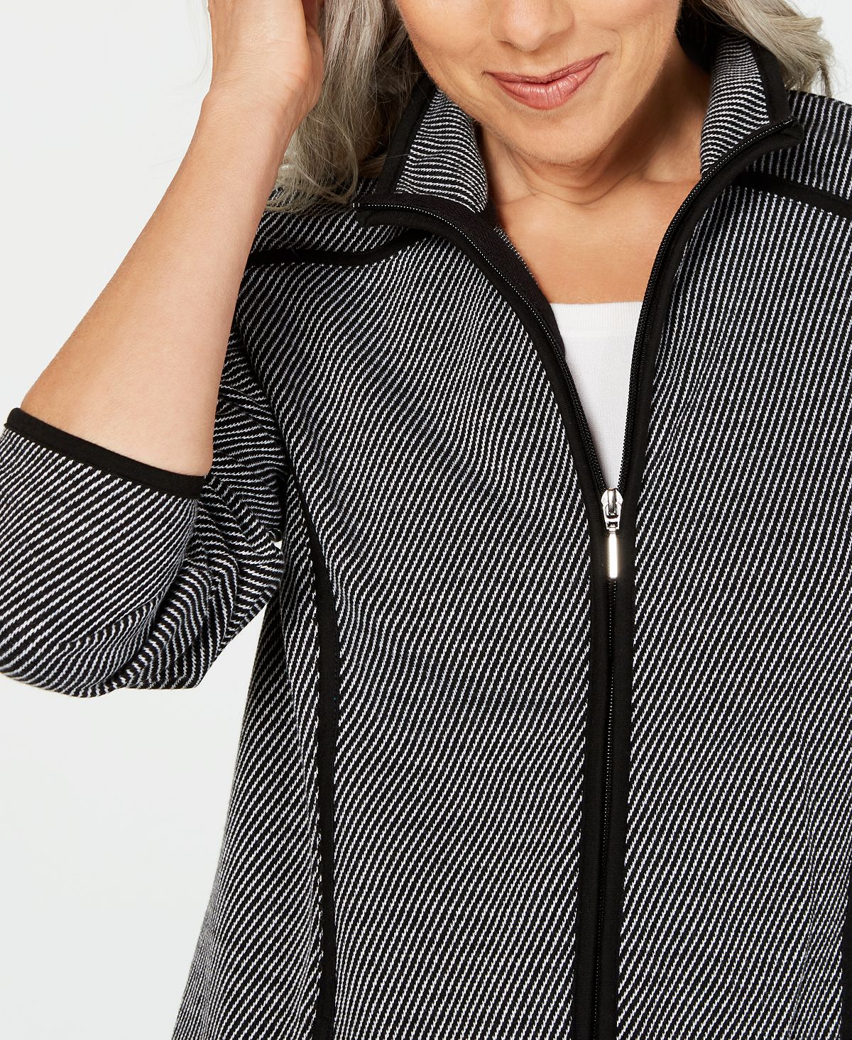 Karen Scott Women's Sport French Terry Zip up Jacket Black Size L