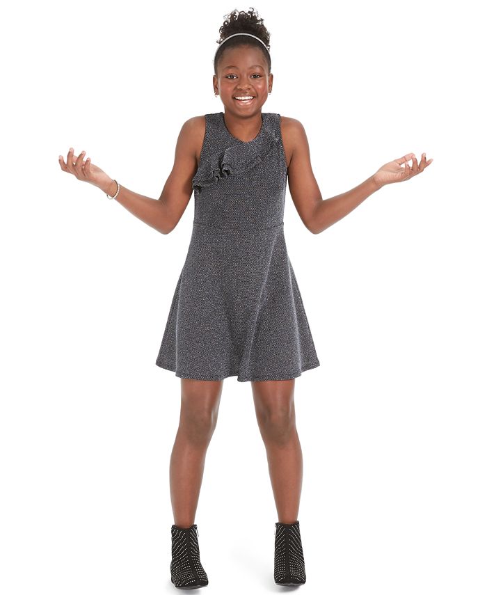 Epic Threads Big Girls Metallic Ruffled Dress Black Size LRG