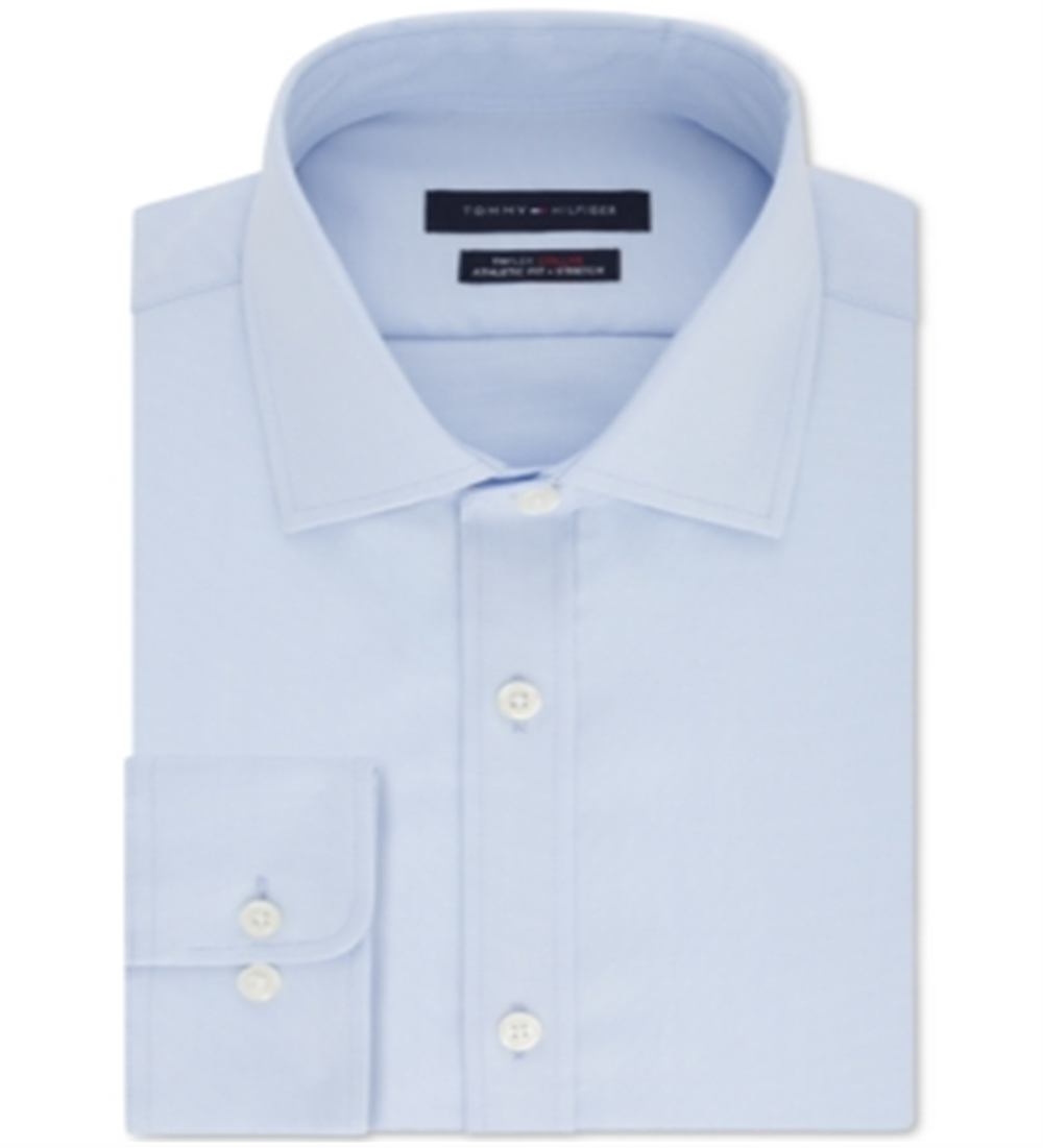 Tommy Hilfiger Men's Athletic Fit Performance Stretch Th Flex Collar Solid Dress Shirt Blue Size 16.5x-36-37-L