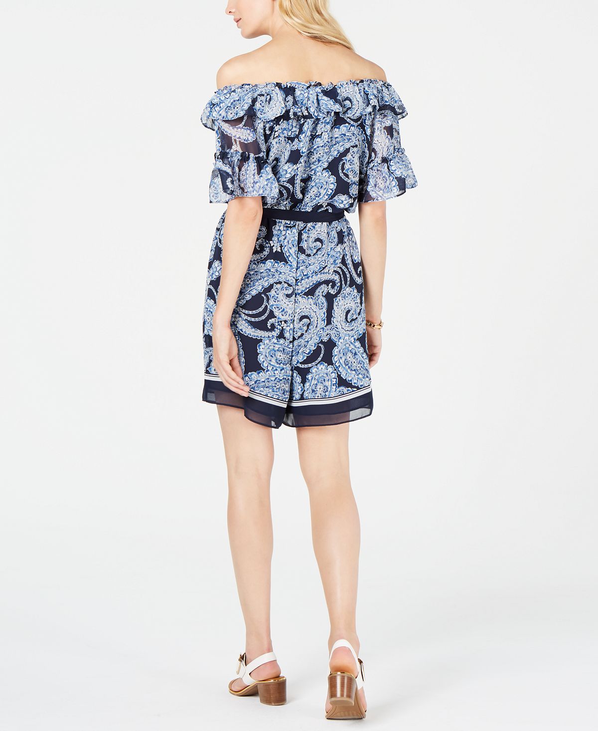 Tommy Hilfiger Women's Paisley Off-the-Shoulder Romper Blue Size 4