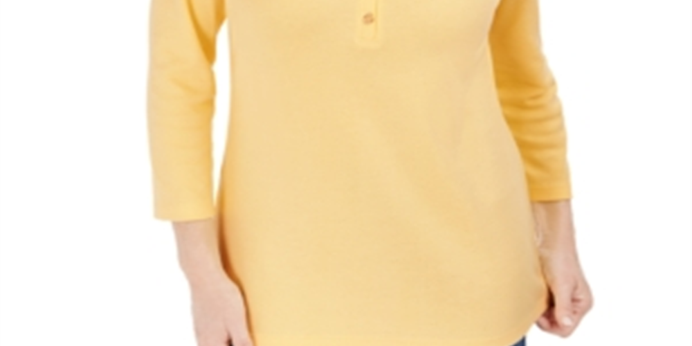 Karen Scott Women's 3/4 Sleeve Henley Shirt Beige Size X-Large