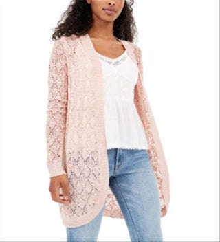 American Rag Junior's Crochet Open Front Cardigan Pink Size Medium