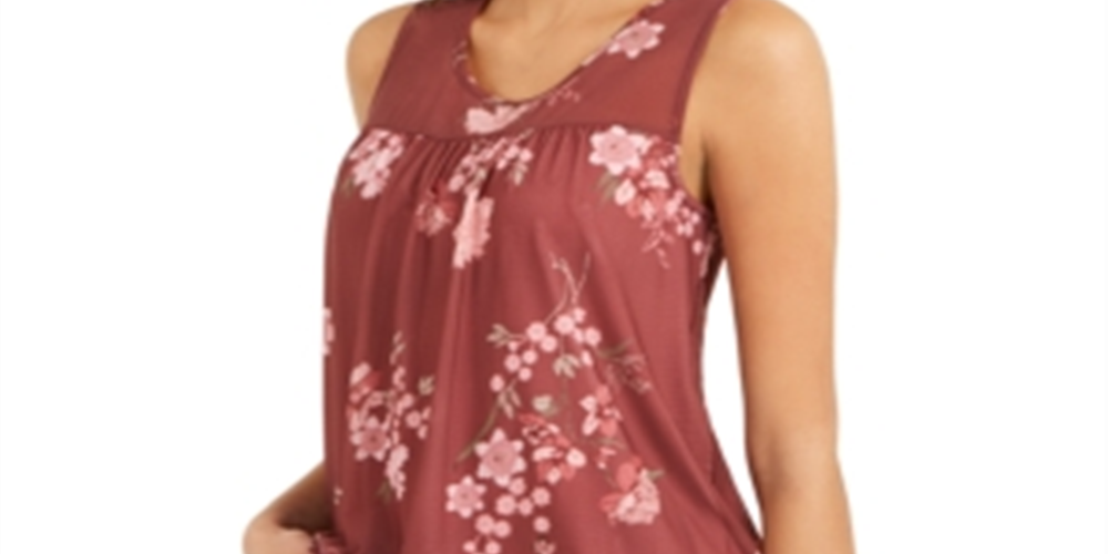 Style & Co Women's Floral Print Mesh Tank Top Wine Size Small