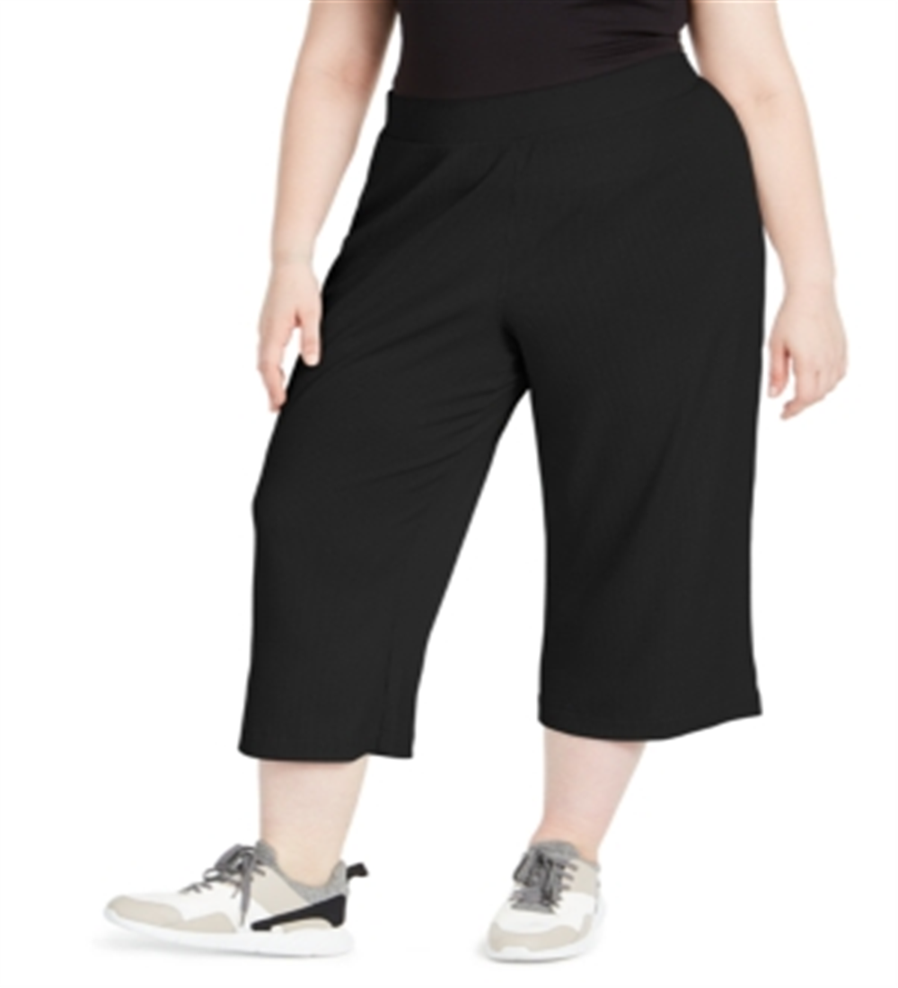 Ideology Women's Plus Ribbed Culottes Pants Black Size 1X