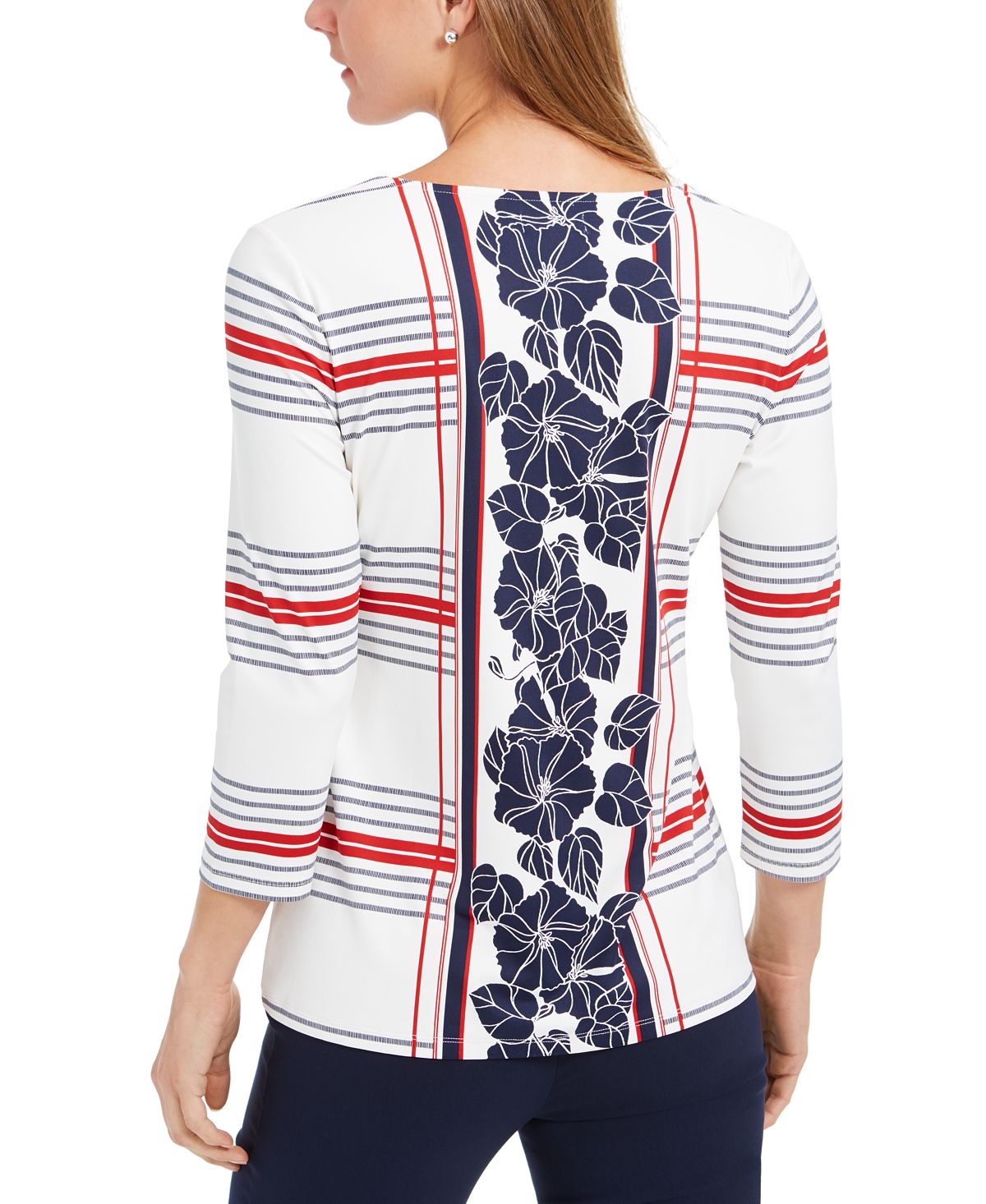 Charter Club Women's Mixed Print Top White Size Petite S/M