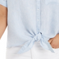Charter Club Women's Linen Tie Front Button up Shirt Blue Size X-Large