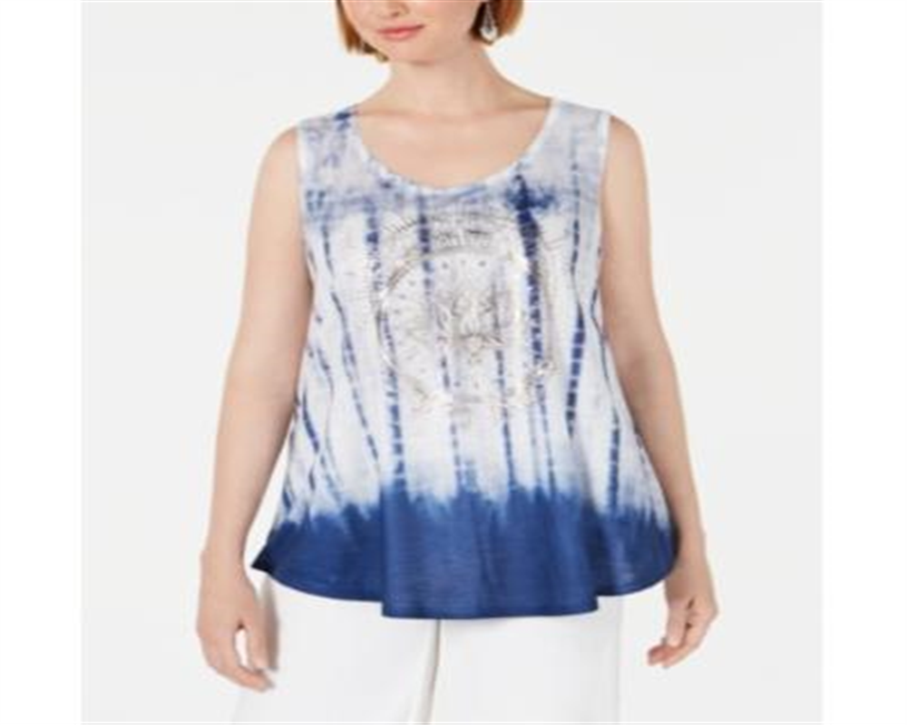 Style & Co Women's Graphic Tie Dyed Sleeveless Top Blue Size XX-Large