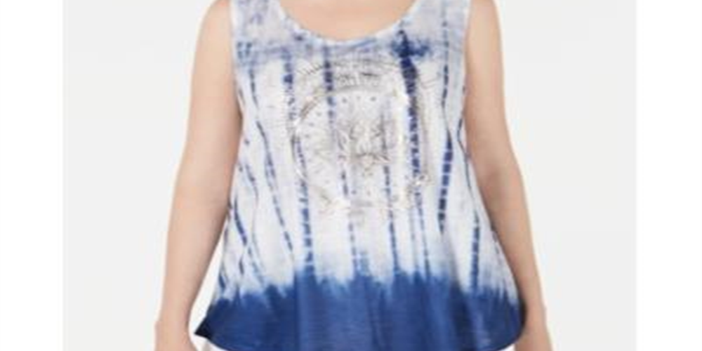 Style & Co Women's Graphic Tie Dyed Sleeveless Top Blue Size XX-Large