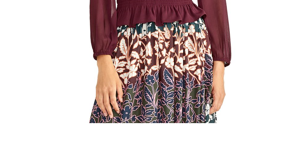 Rachel Roy Women's Smocked Long Sleeve Top Wine Size XS