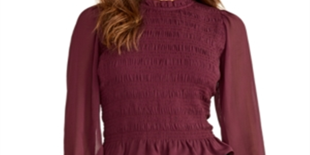 Rachel Roy Women's Smocked Long Sleeve Top Wine Size XS