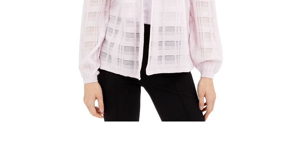 Alfani Women's Illusion Plaid Cardigan Purple Size Petite S/M