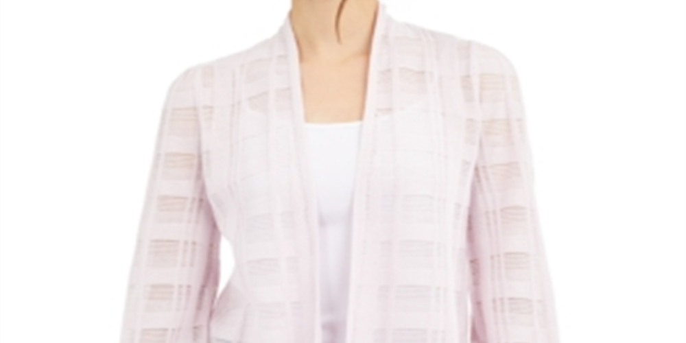 Alfani Women's Illusion Plaid Cardigan Purple Size Petite S/M