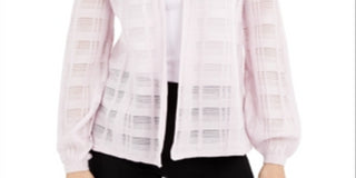 Alfani Women's Illusion Plaid Cardigan Purple Size Petite S/M