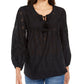Style & Co Women's Eyelet Tassel Blouse Black Size PP