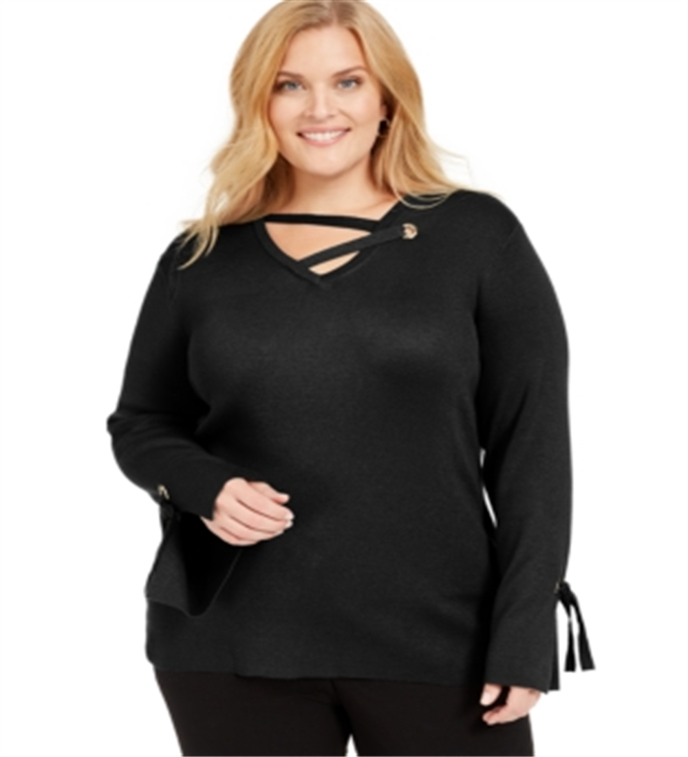 JM Collection Women's Grommet Detail Sweater Black Size 2X