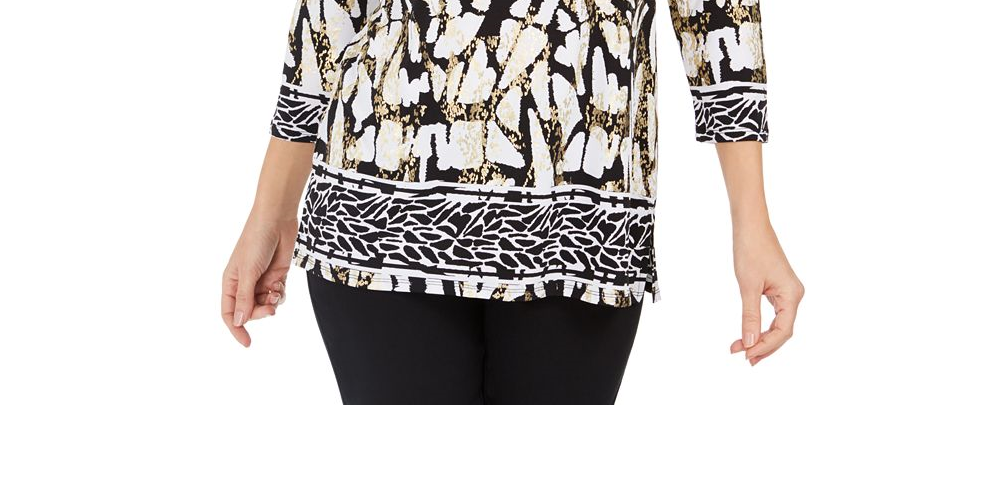 JM Collection Women's Laced Grommet Neck Tunic Top White Multi Size Large