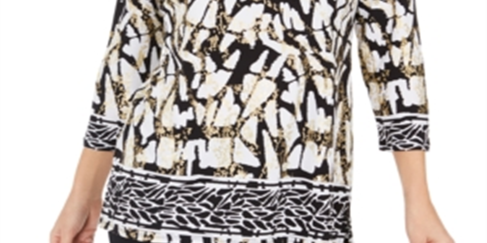 JM Collection Women's Laced Grommet Neck Tunic Top White Multi Size Large