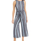 BCX Junior's Striped Tie Front Jumpsuit -Grey Size XS