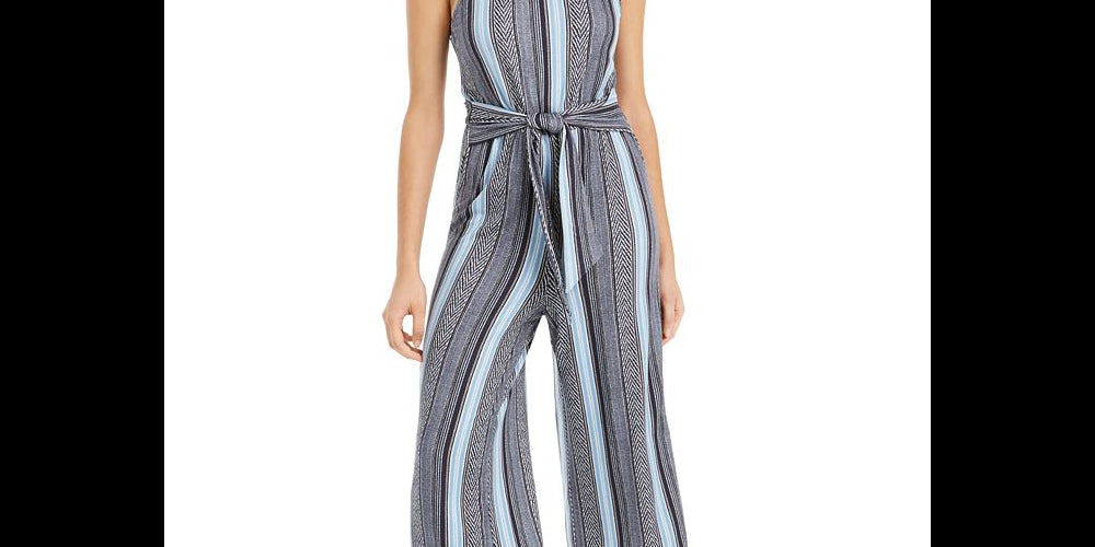 BCX Junior's Striped Tie Front Jumpsuit -Grey Size XS