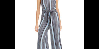 BCX Junior's Striped Tie Front Jumpsuit -Grey Size XS
