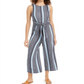 BCX Junior's Striped Tie Front Jumpsuit -Grey Size XS