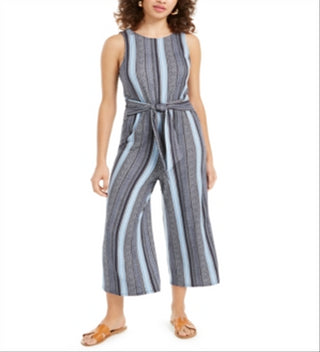 BCX Junior's Striped Tie Front Jumpsuit -Grey Size XS