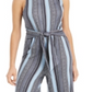 BCX Junior's Striped Tie Front Jumpsuit -Grey Size XS