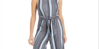 BCX Junior's Striped Tie Front Jumpsuit -Grey Size XS