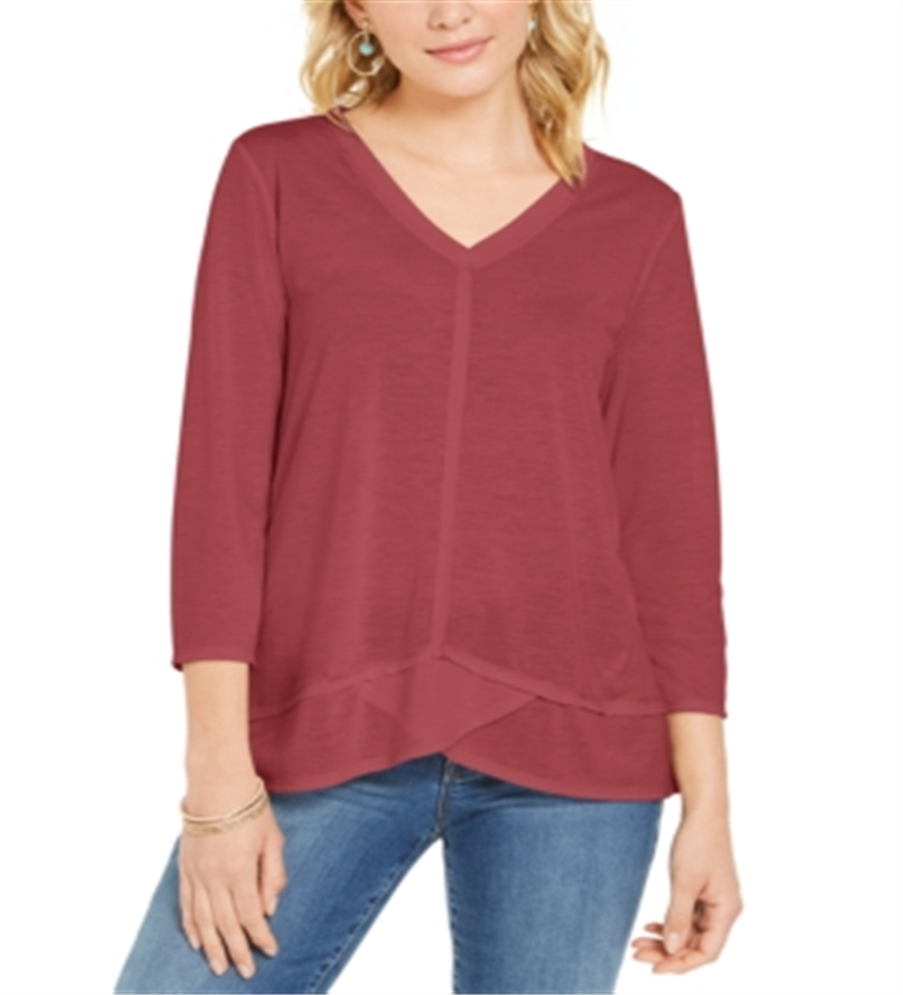 Style & Co Women's Seam-Detail High-Low Top  Red Size XS