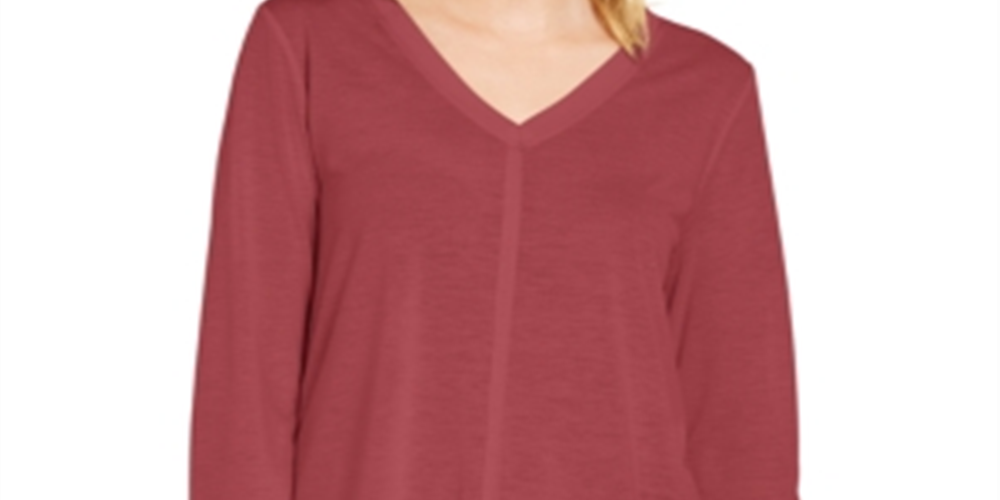 Style & Co Women's Seam-Detail High-Low Top  Red Size XS
