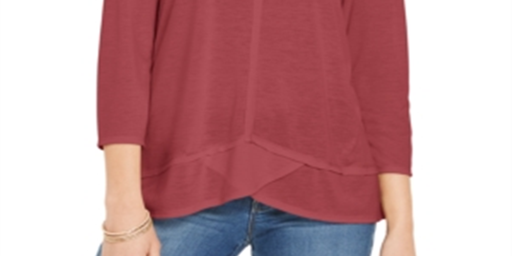 Style & Co Women's Seam-Detail High-Low Top  Red Size XS