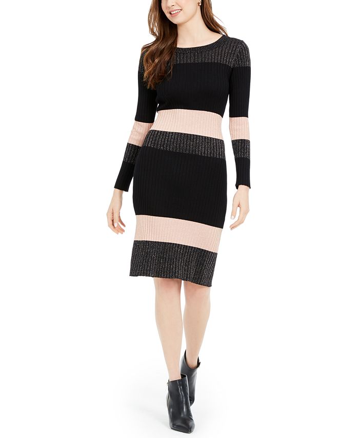 Taylor Women's Striped MIDI Sweater Dress Black Size X-Large