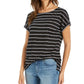 Charter Club Women's  Linen Striped Top  Black Size Large
