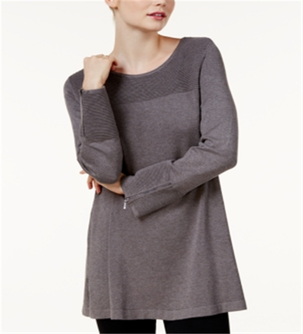 Alfani Women's Ribbed Tunic Sweater Gray Size Medium