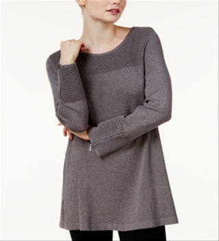 Alfani Women's Ribbed Tunic Sweater Gray Size Medium